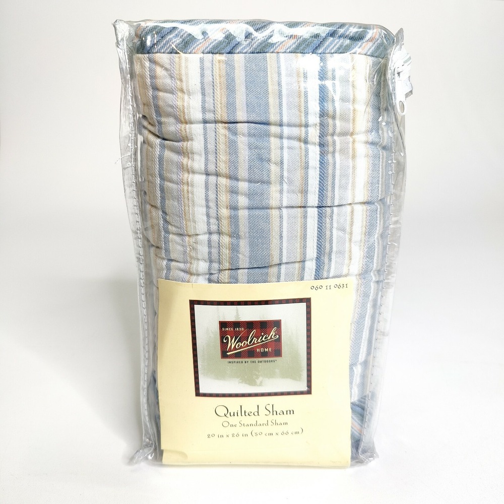 Woolrich Striped Standard Quilted Pillow Sham Blue White Gold 20 x 26 (1)